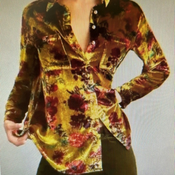 Pilcro Anthropologie Fall Shirt Floral Velvet Button Up Burnout Women MP NEW - Picture 10 of 12